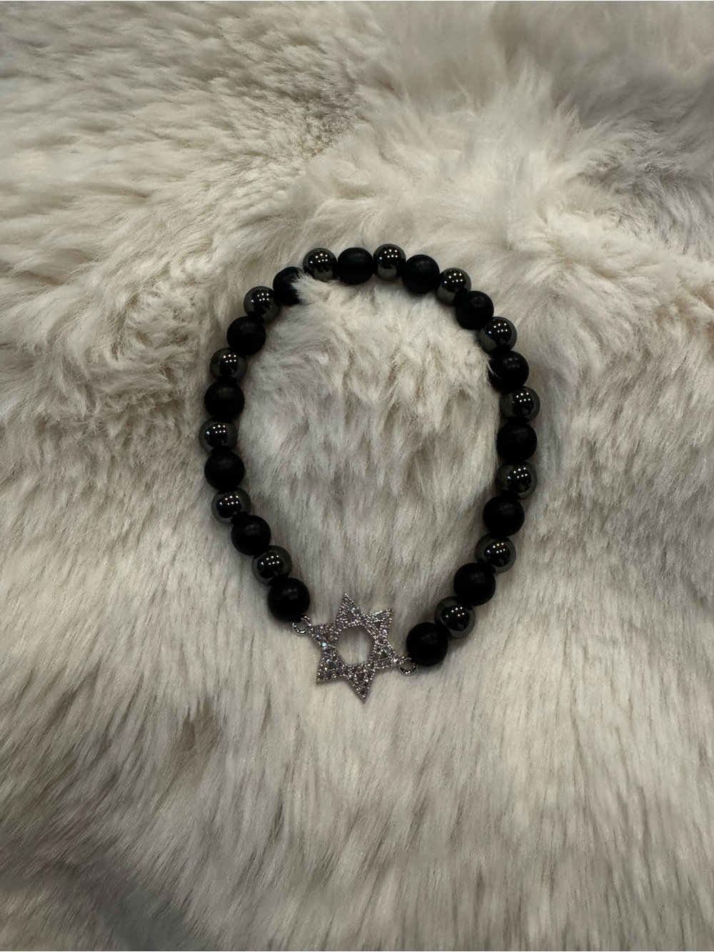 Men Black Beaded Bracelet with Silver Star of David Charm - Picture 5 of 5